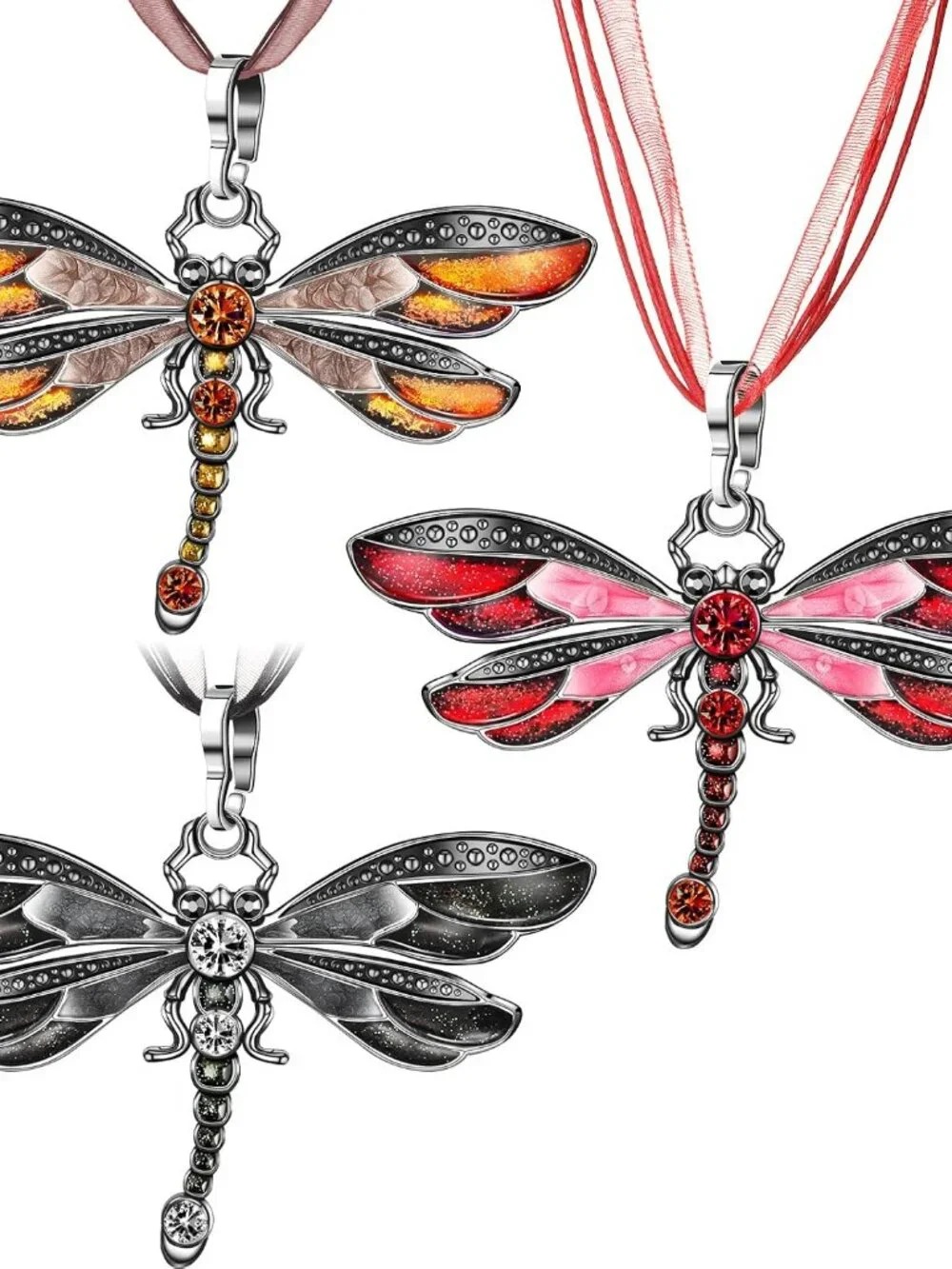 3 Pieces Dragonfly Charm Pendant Bohemian Jewelry for Women Colorful Enamel Vint